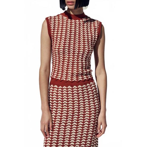 NEW ESCVDO motupe crochet sleeveless top in ivory-brown